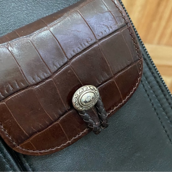 Vintage BRIGHTON Black Croc Leather Trims Two-Flap Front Pockets Shoulder Bag - Picture 15 of 16